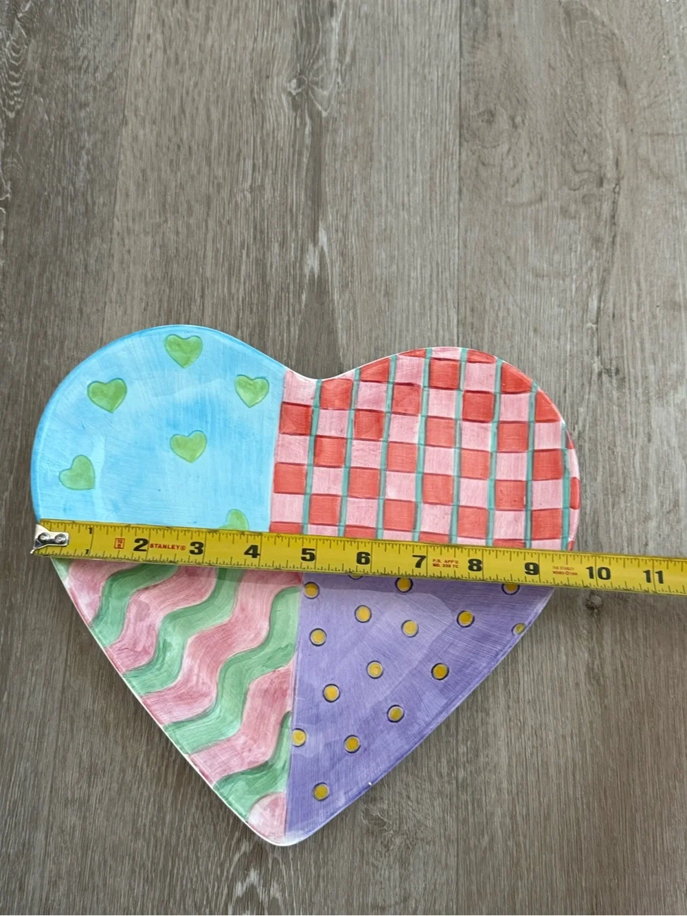 Vintage 1998 Colorful Multi Pattern Heart Shaped Ceramic Serving Dish Lotus